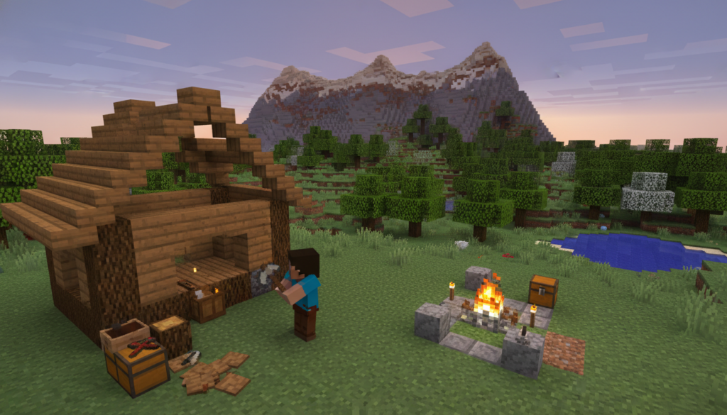 Construção de abrigo no Minecraft