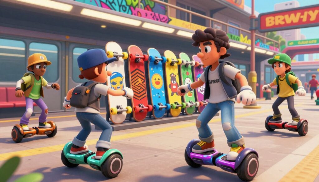 personagens e pranchas no Subway Surfers